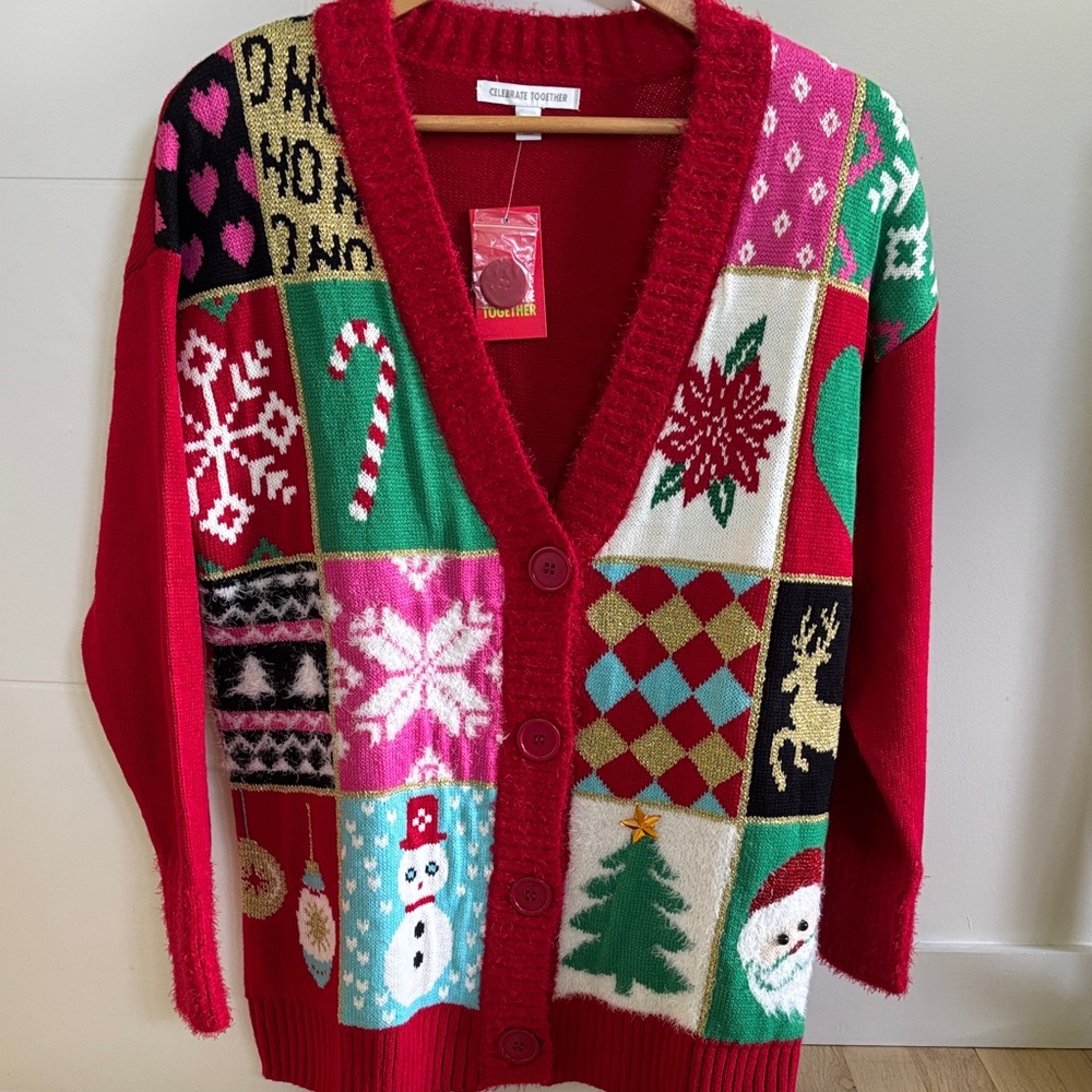 Claudia Richard Festive Patchwork Cardigan Sweater